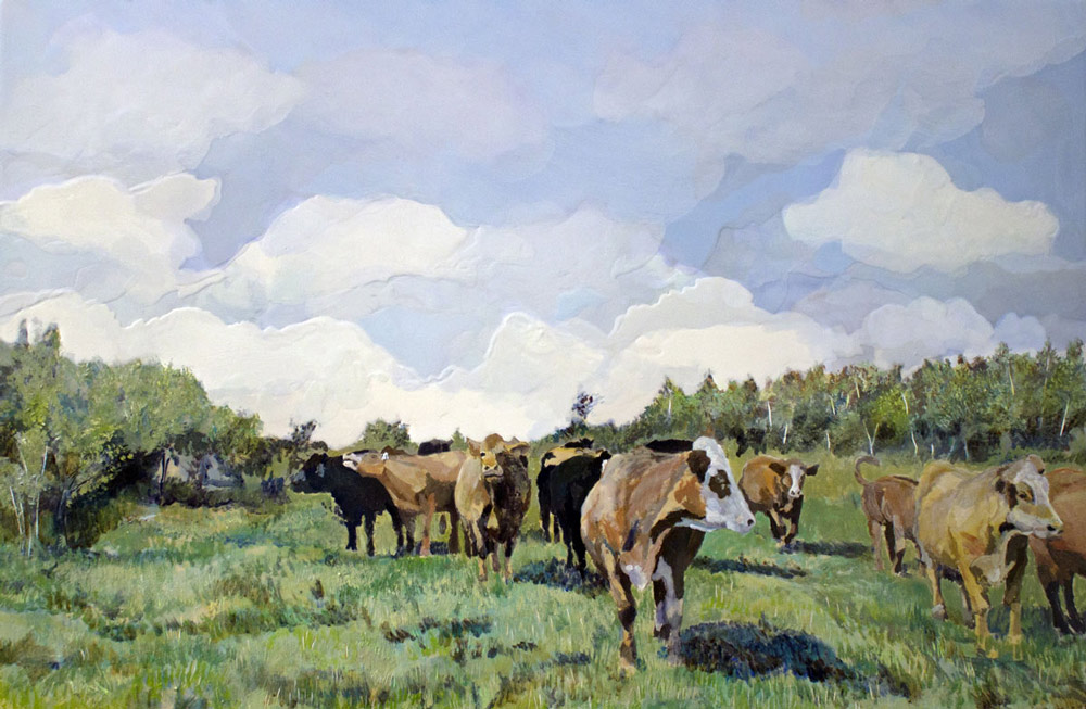 Cows for G, Acrylic Panel, 24" x 36", 2016