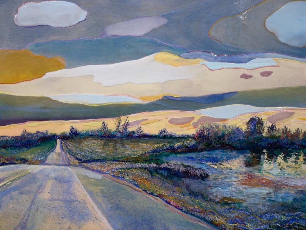 Dashcam Twilight by the Slough, 18" x 24", 2020