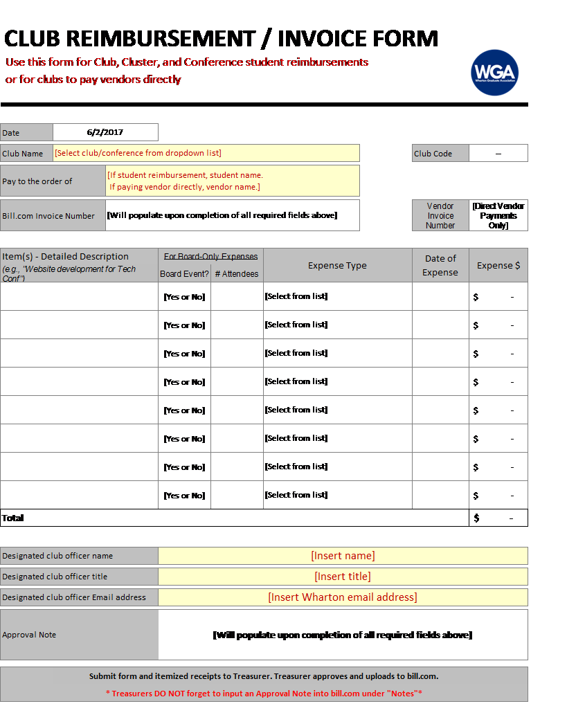 reimbursements wharton graduate association reimburse form