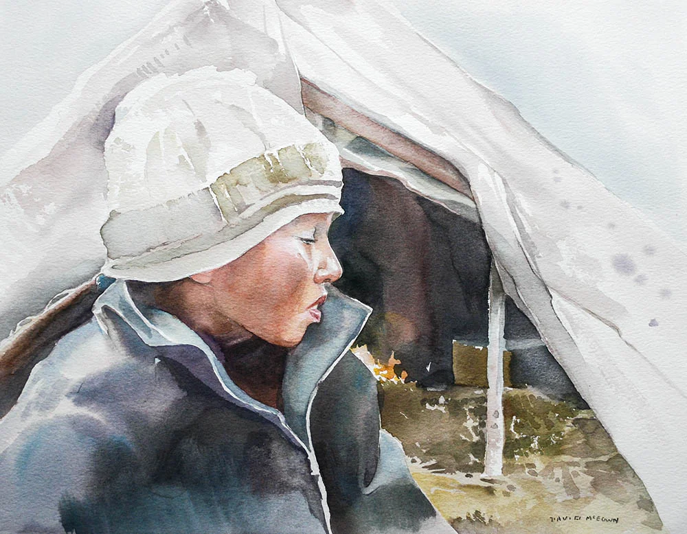 Girl and reindeer herder tent