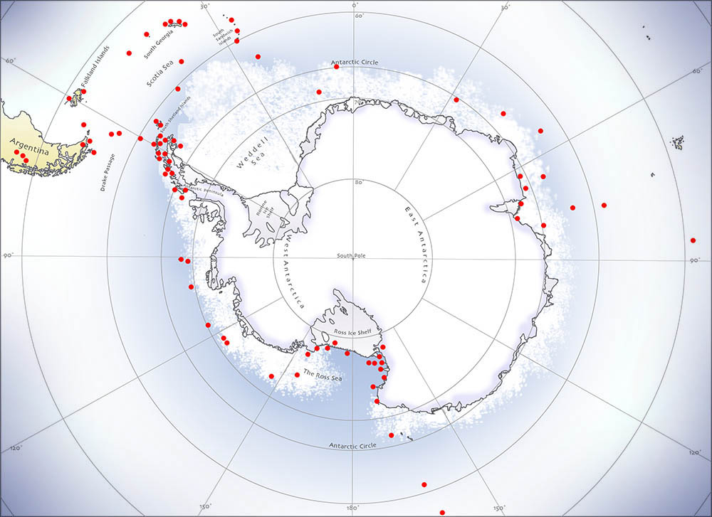 Antarctic painting locations by David McEown