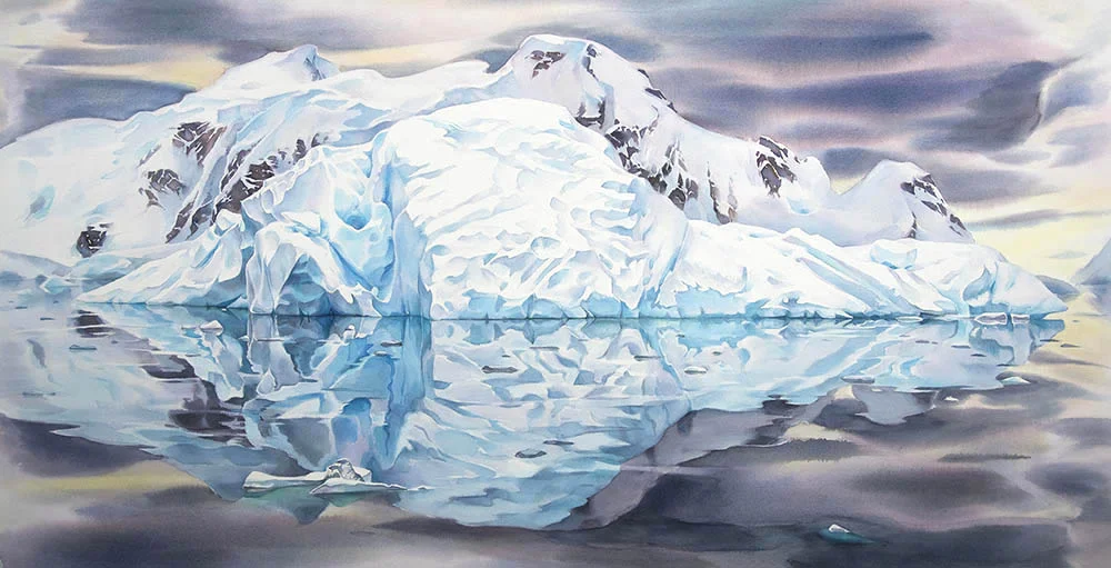 "Sleeping Giant, Paradise Harbour" , 32 x 60 inches watercolour. (studio painting, available for sale)