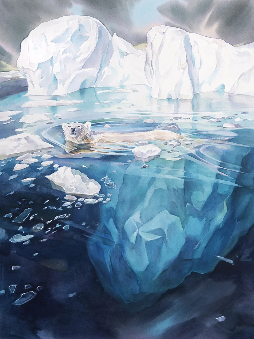 Surfacing, 30 x 22 inches watercolour