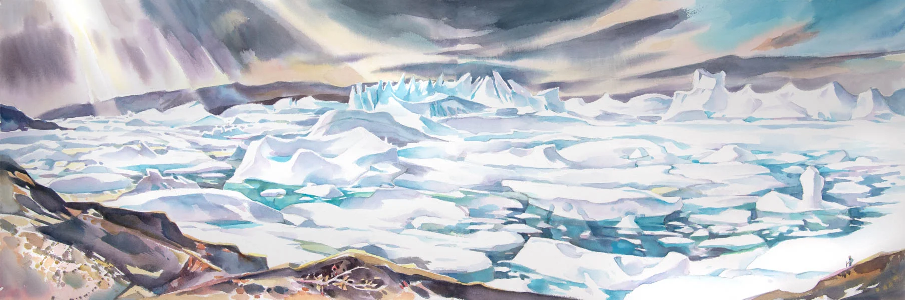 “Ilulissat Icefjord”, 15 x 44 inches , (diptych watercolour)