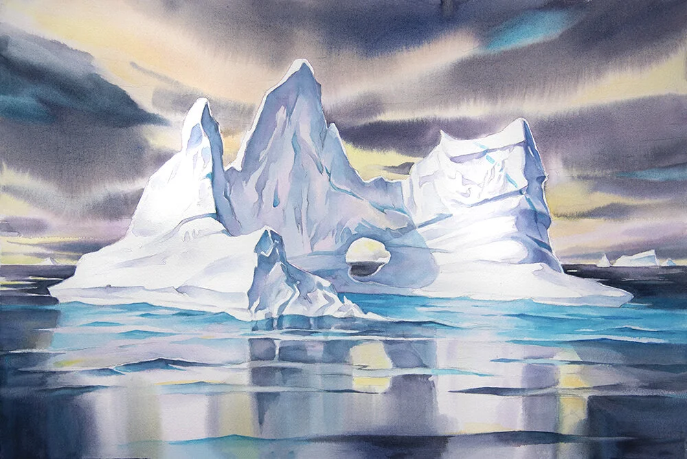 “Iceberg Reflections #4”, 15 x22 watercolour.