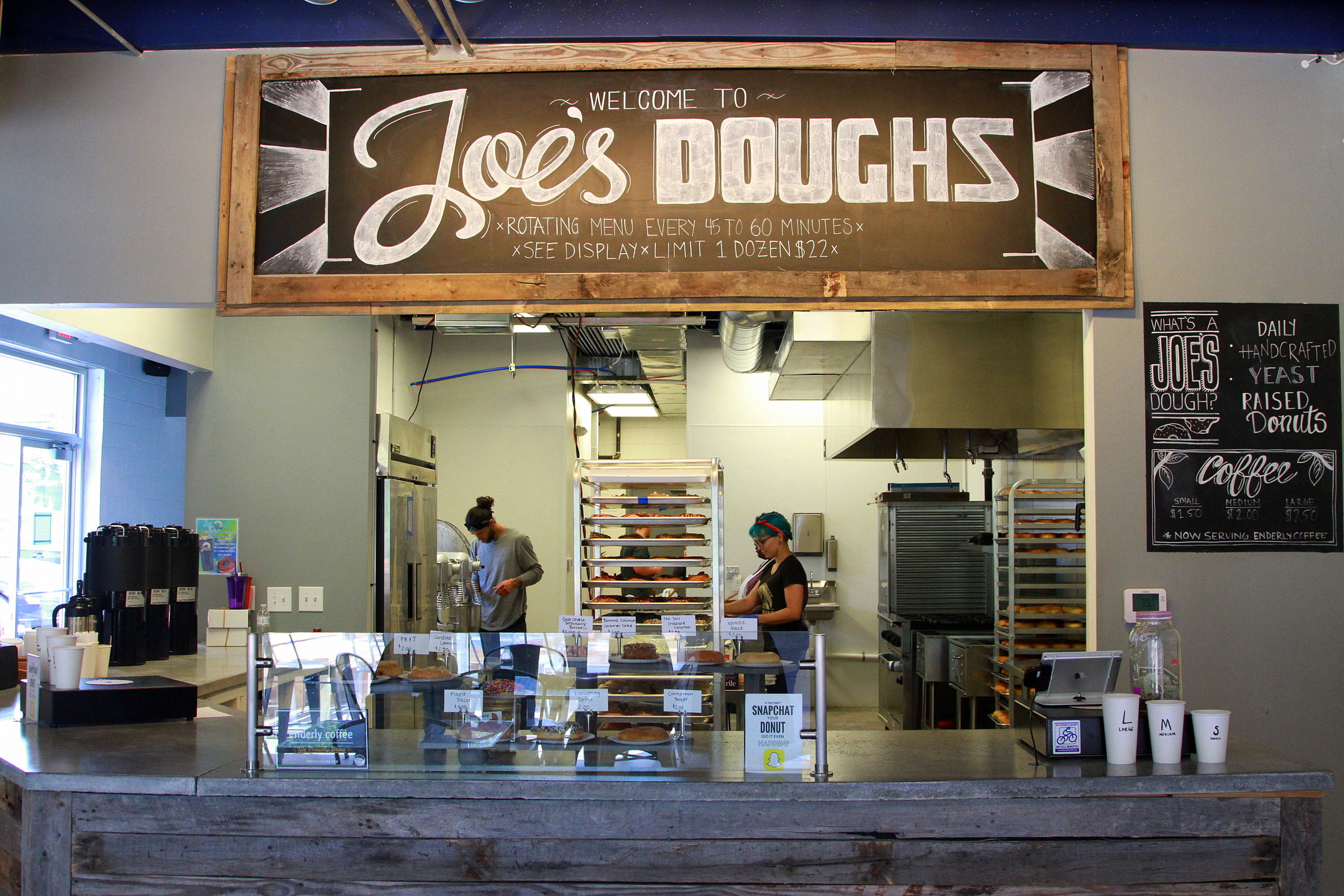 Counter with floating chalkboard menu above.