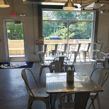 Finished bar area overlooking the outdoor seating.