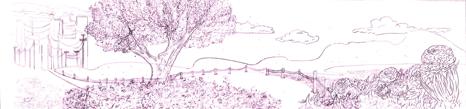 "Surreal Forest" Catrina (2013) - Line art of the Long Horizontal Pan, drawing made in 2012 // Pencil, Pen, Pan Classical animation paper, Photoshop and ToonBoom Harmony for the final composition in 2013.