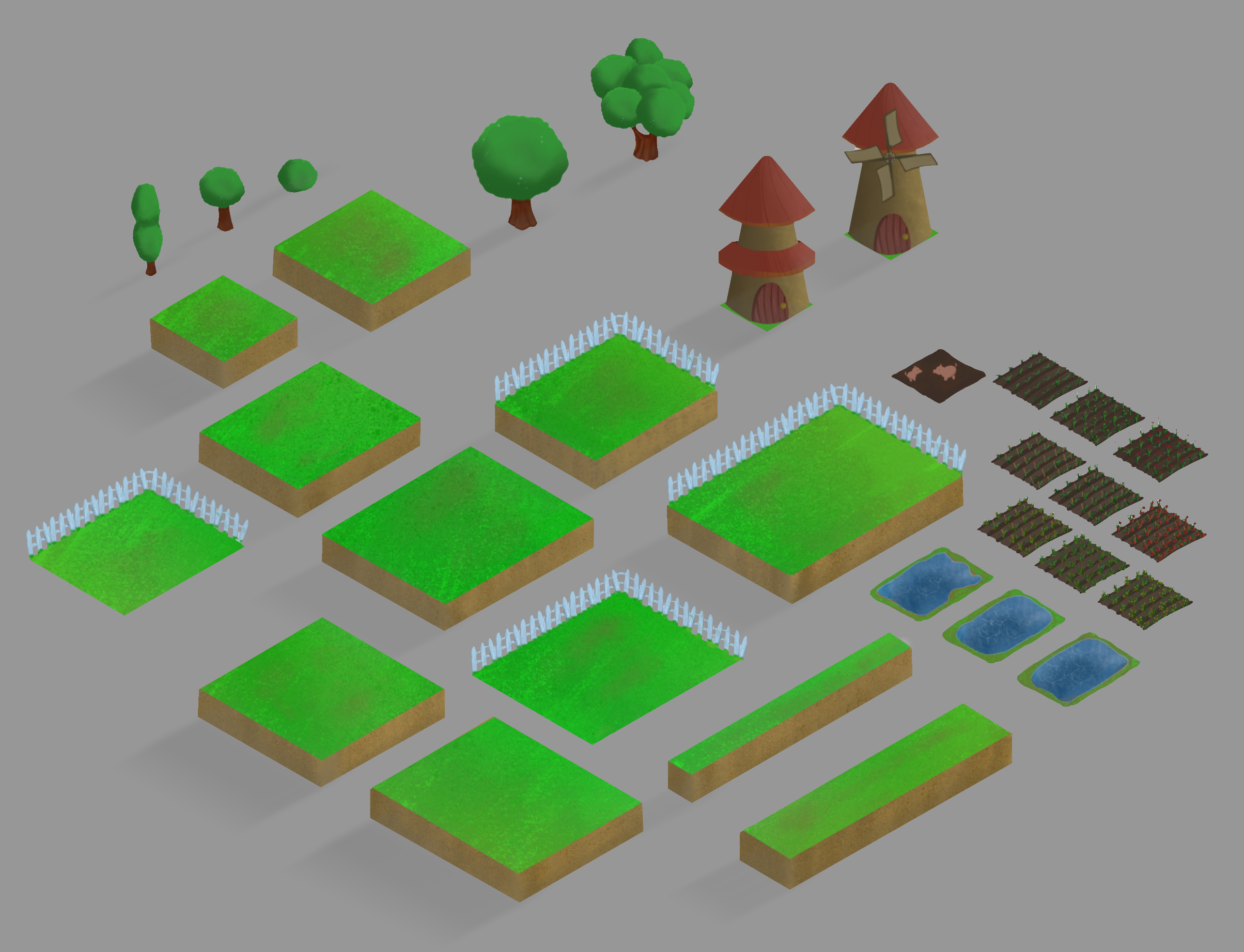 Assets for a game. Technique: Bits + Procreate