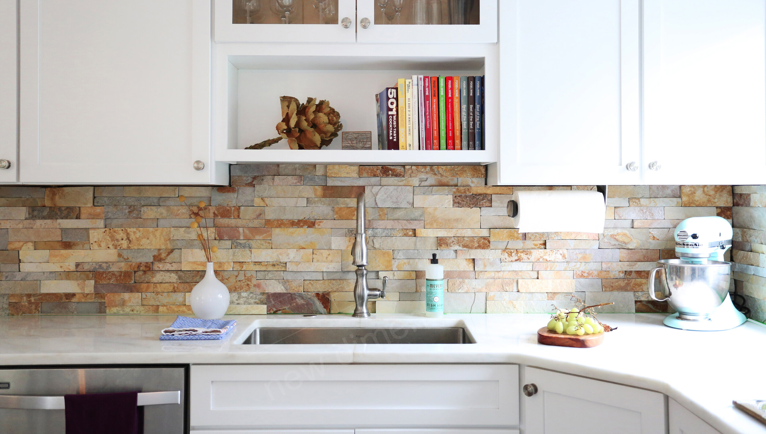 provide a rustic look for your kitchen with these stacked stone