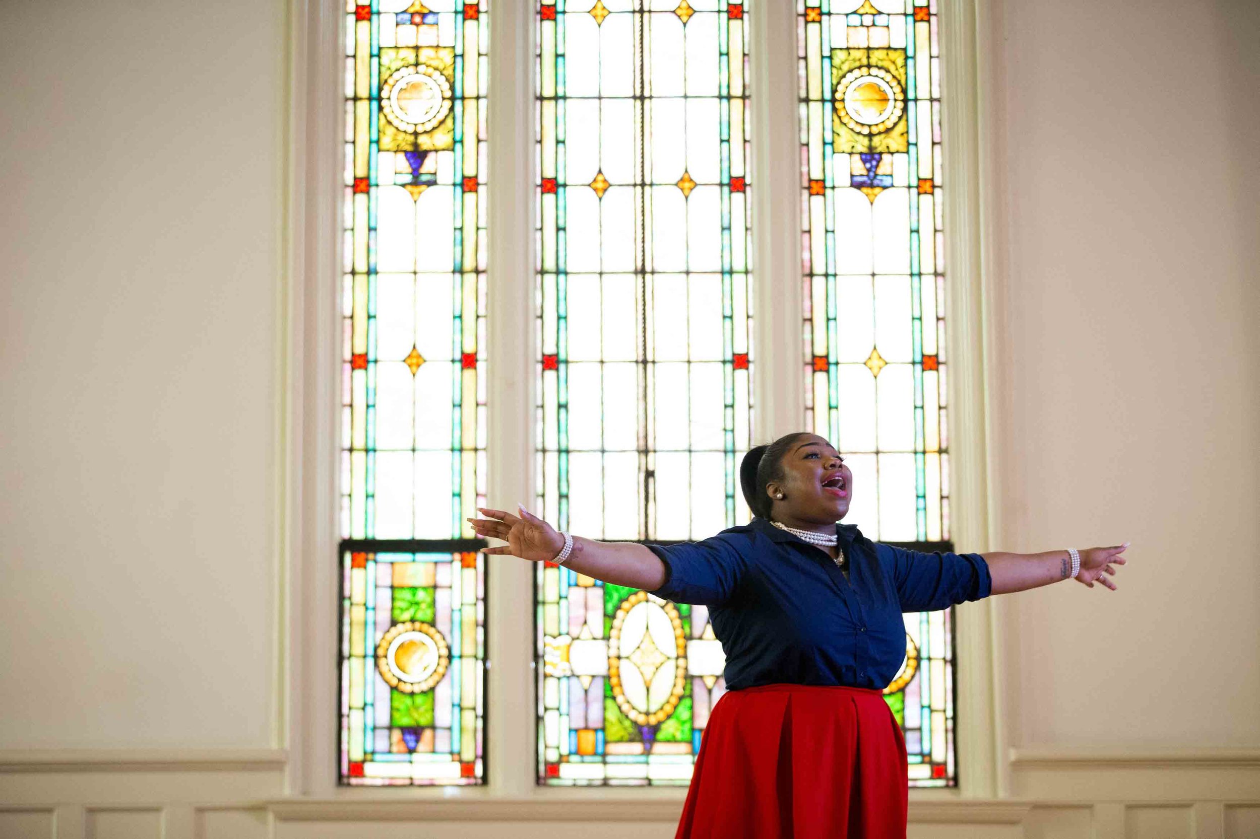 Octavia Jones reacts as pastor Billy Honor preaches during a church service at Pulse Church, Sunday, Nov. 13, 2016, in Atlanta. Branden Camp / for NBC News