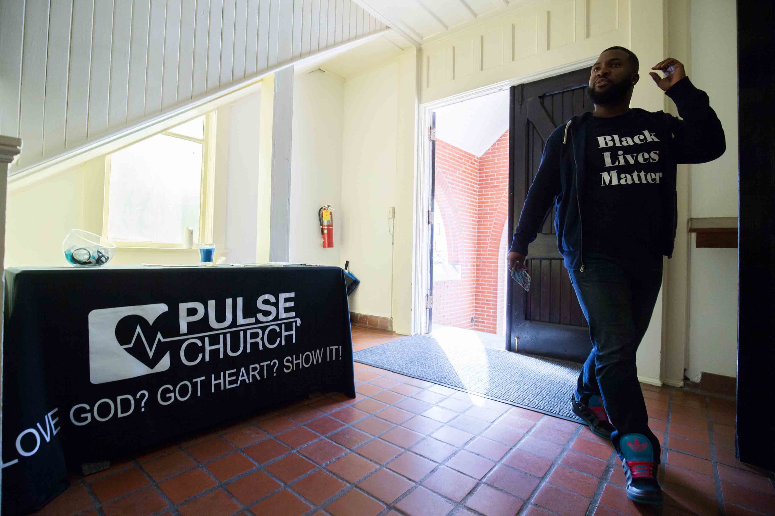 D'Andre Mayberry enters Pulse church before a church service, Sunday, Nov. 13, 2016, in Atlanta. Branden Camp / for NBC News