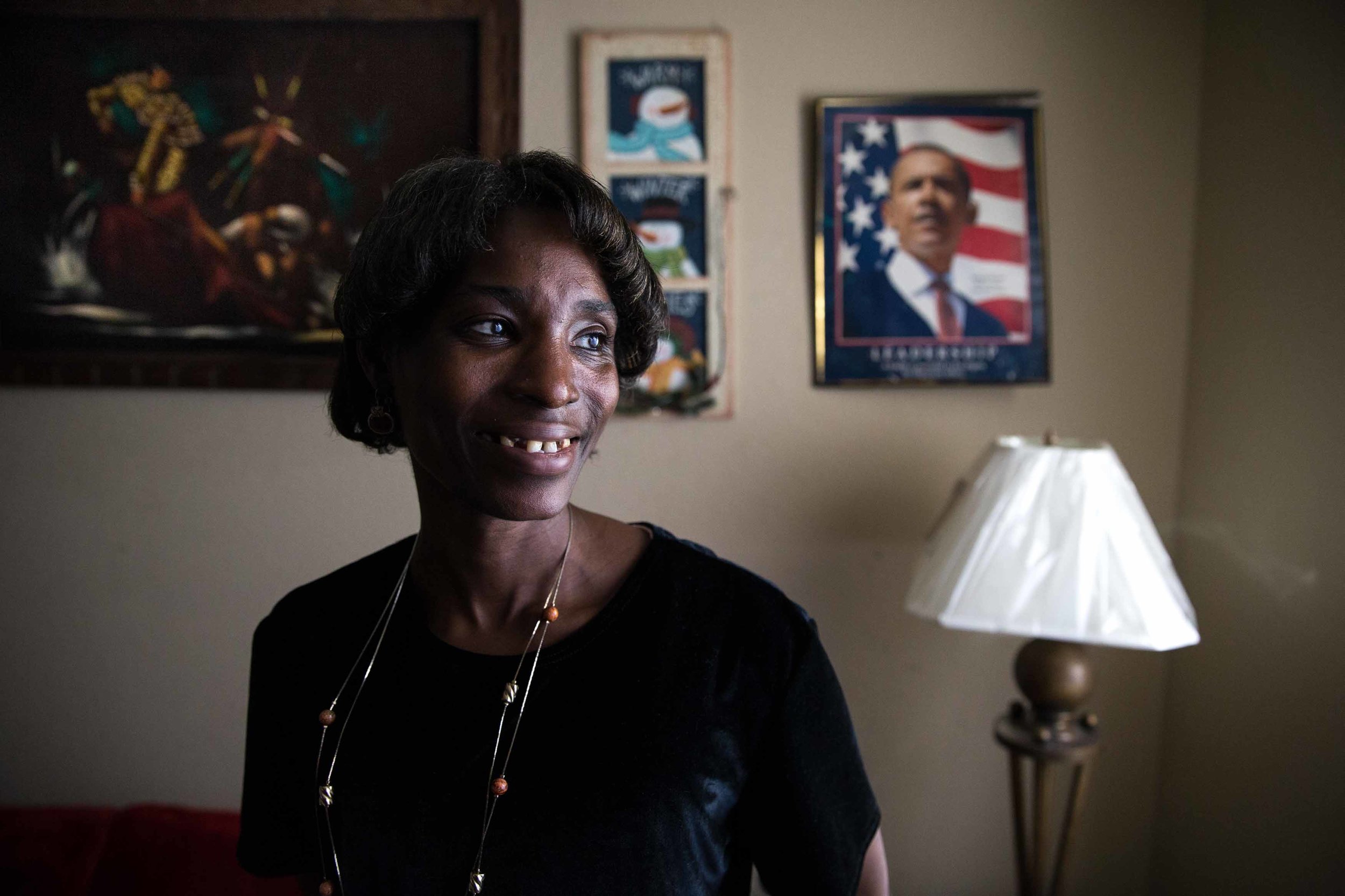 Cherry Glover, who has a developmental disability, said All About Developmental Disabilities has been a big part of her life. “They really feel like a family to me, because I never had that,” said Glover, shown in her Atlanta home. “And they’ve really been there to help me just grow and learn, and I never fail … because they’ve been there for me. They have my back.” Branden Camp for The Atlanta Journal-Constitution
