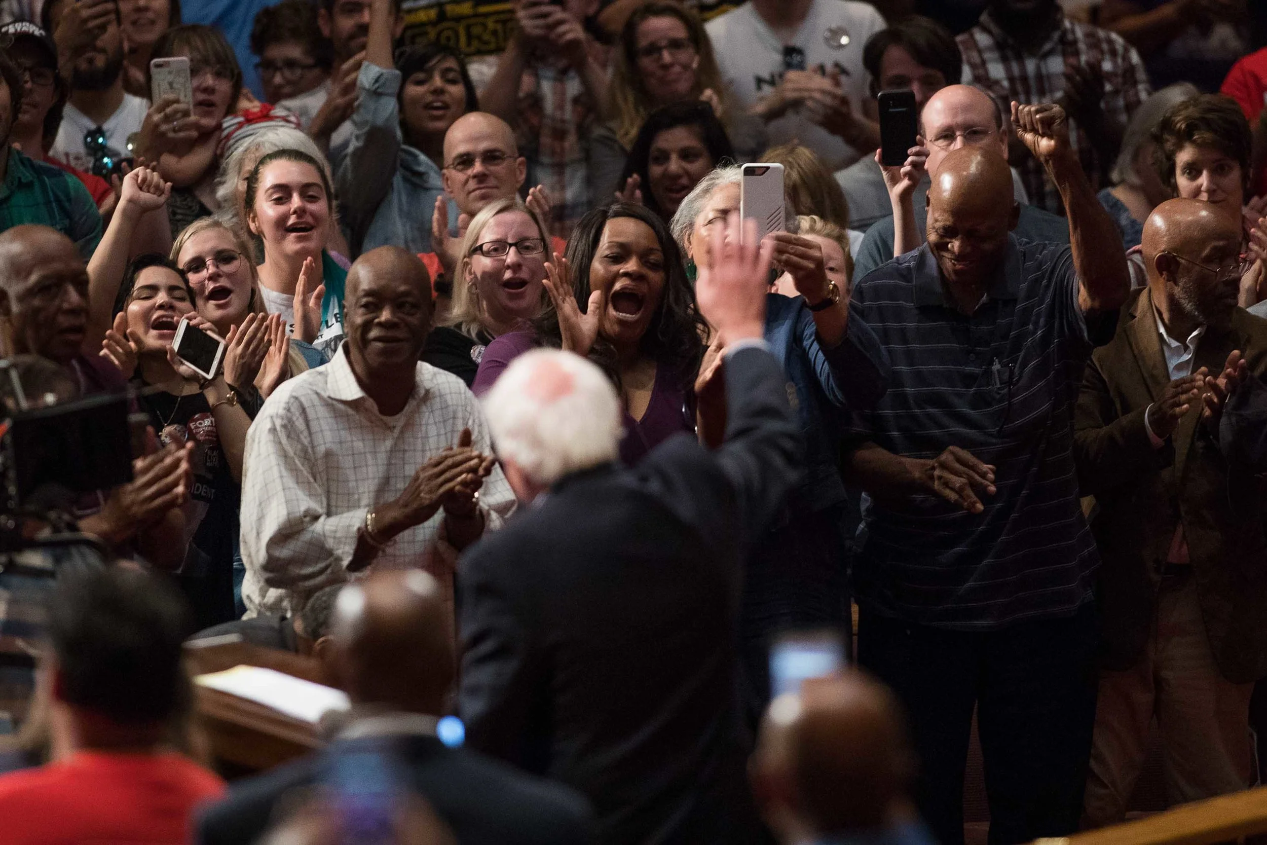 Supporters react to U.S. Sen. Bernie Sanders during a campaign rally for Atlanta mayoral candidate Vincent Fort in Atlanta. Branden Camp for AJC