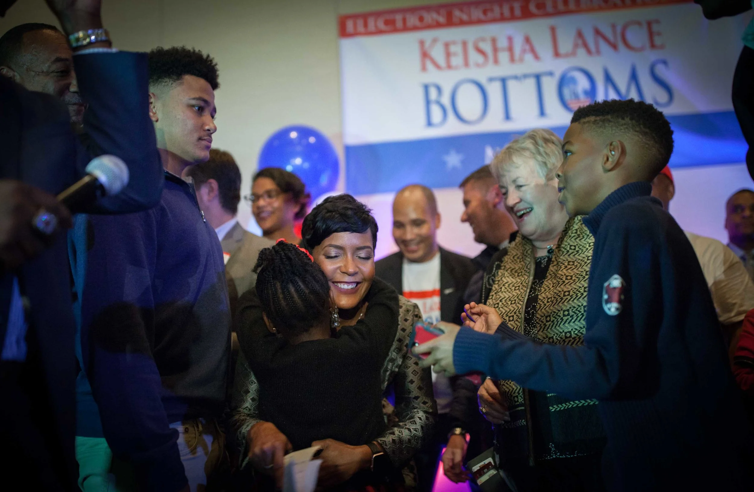 Keisha Lance Bottoms takes the stage after declaring victory over her opponent Mary Norwood.