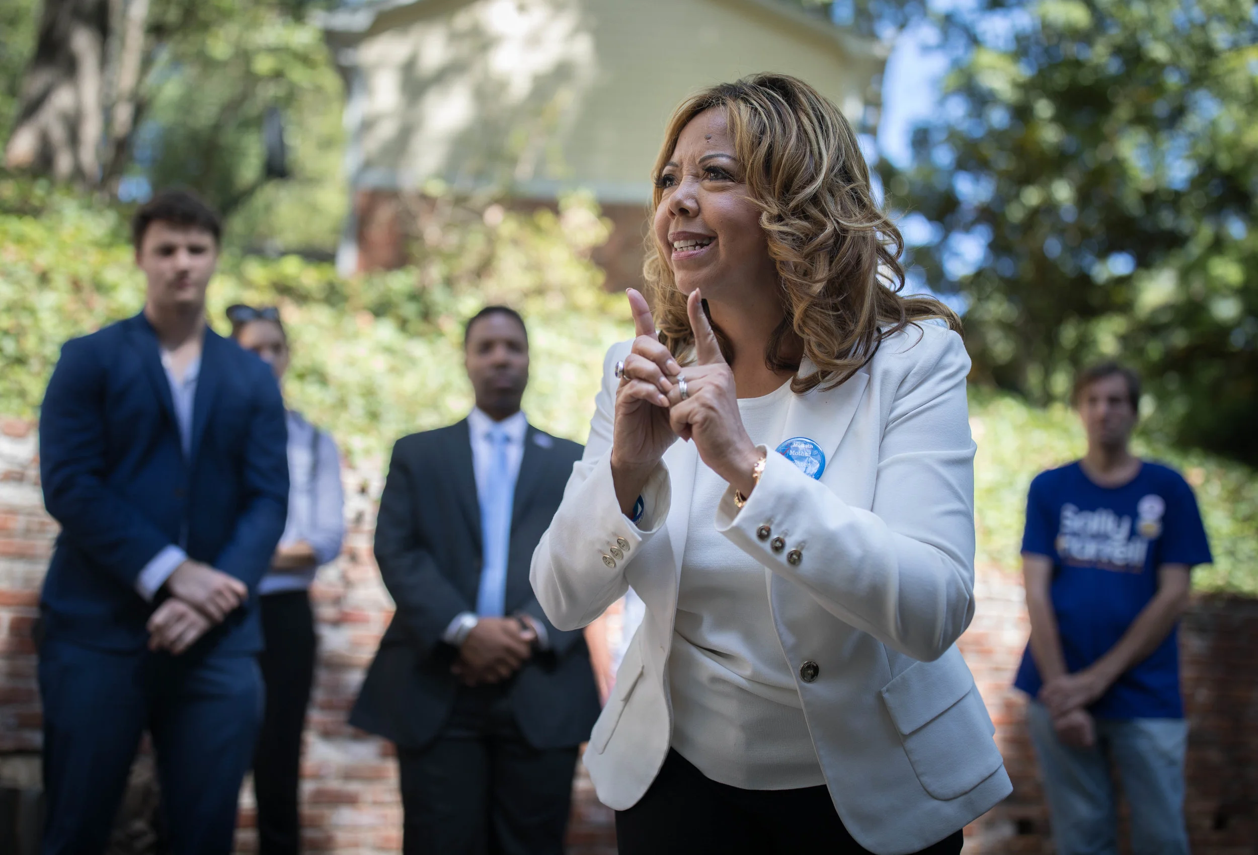 Democratic candidate for 6th District Lucy McBath, who is running against Republican Rep. Karen Handel, speaks to campaign volunteers and supporters, Saturday, Oct. 13, 2018, in Atlanta