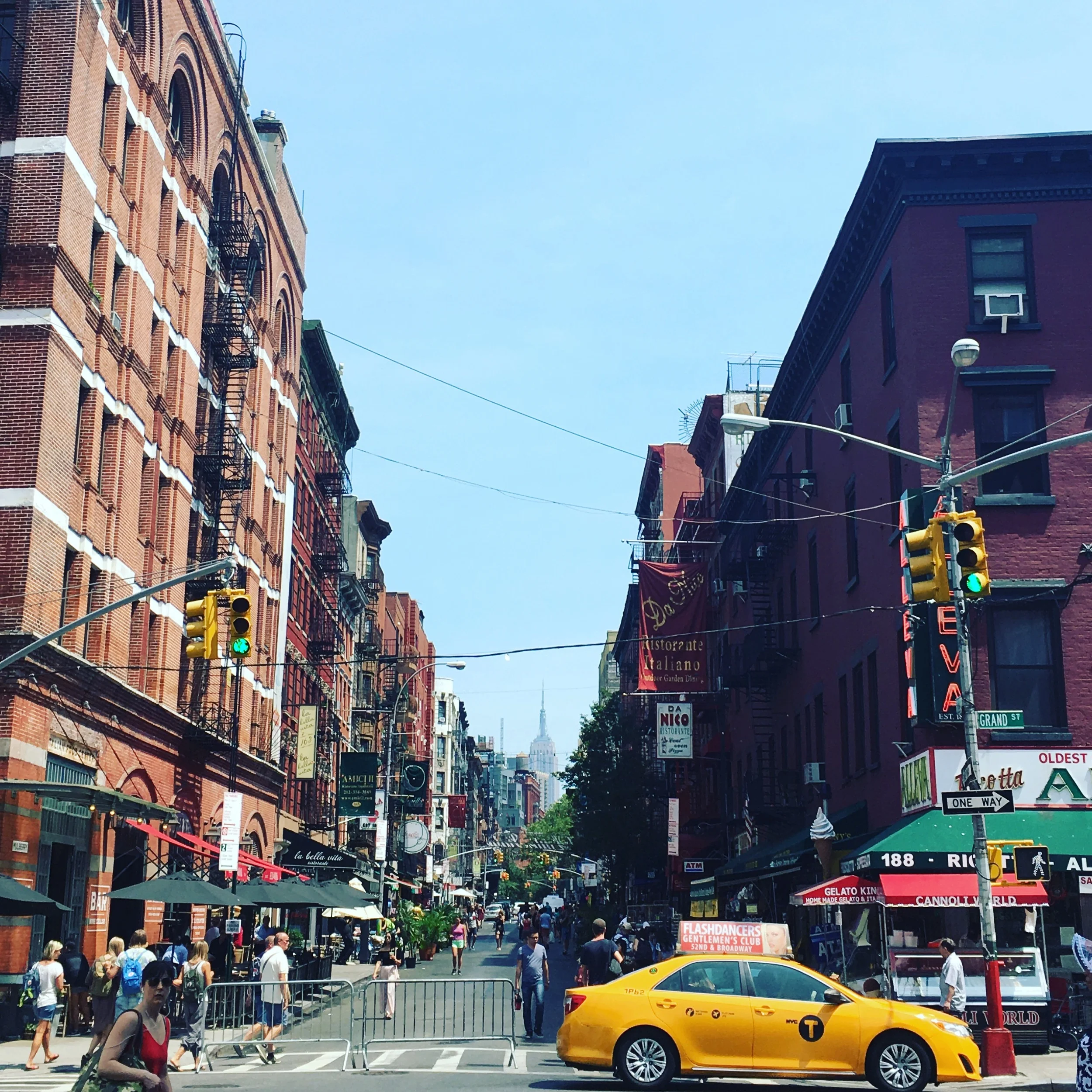 The view looking up to the Empire State building from China Town into Little Italy.