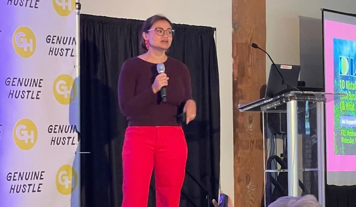Woman standing with microphone