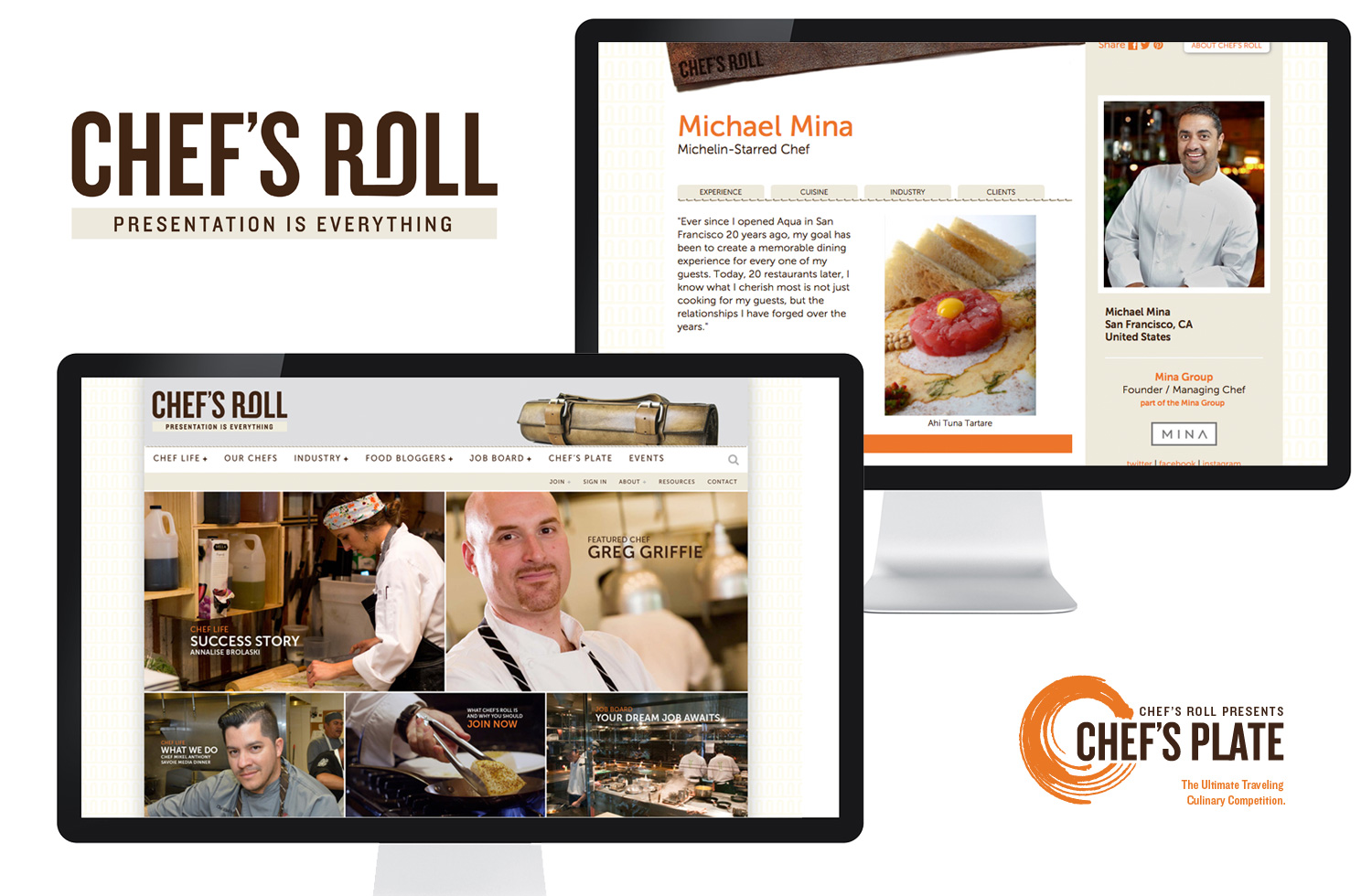  Complete identity, collateral and site for Chef's Roll,&nbsp;a global culinary network of professional chefs. Site includes both a content-driven side and a network side complete with personal expandable profiles. 