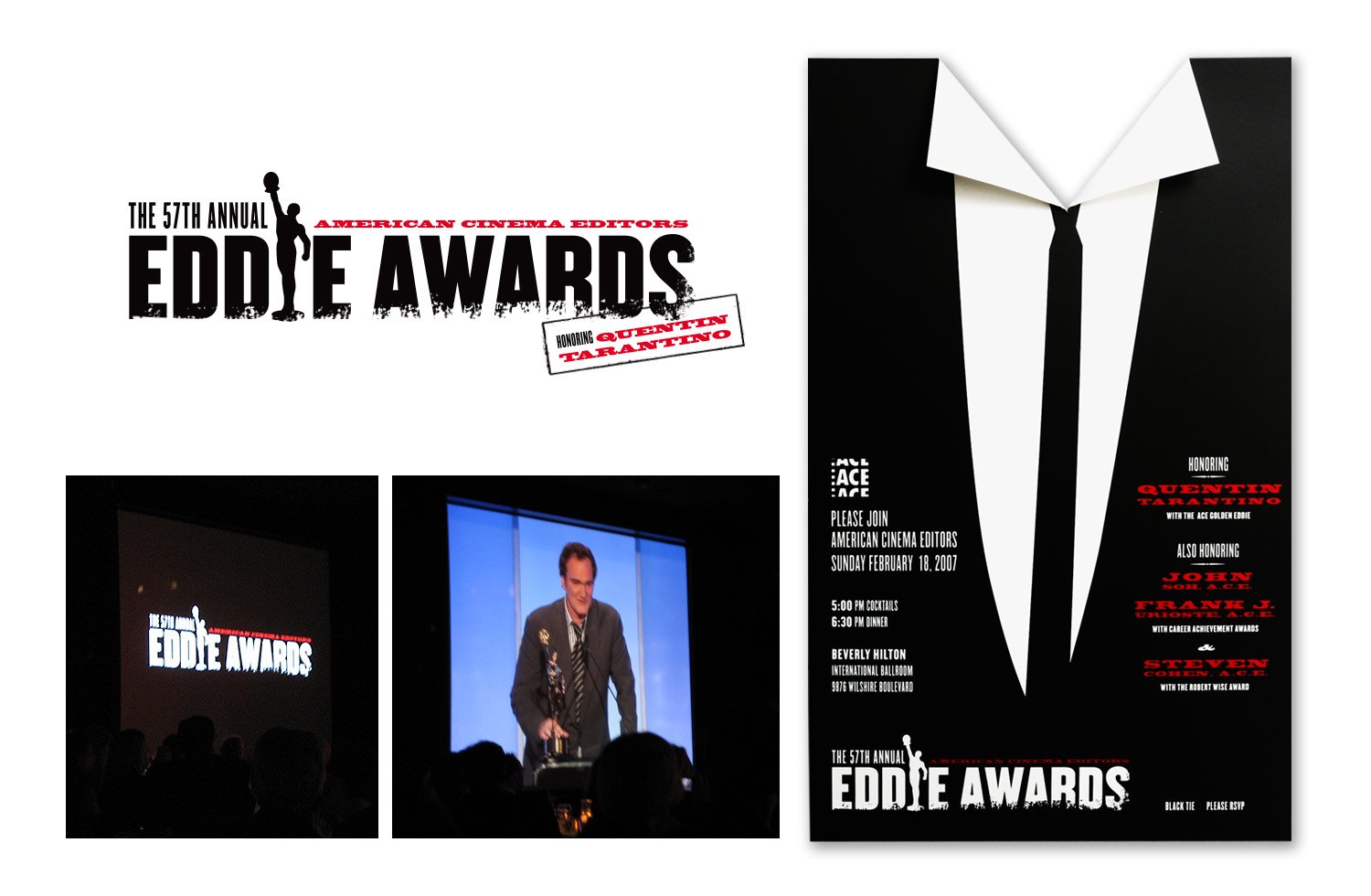  Event branding, art direction, invitation and collateral for the 59th Annual American Cinema Editors "Eddie" Awards honoring Quentin Tarantino. 