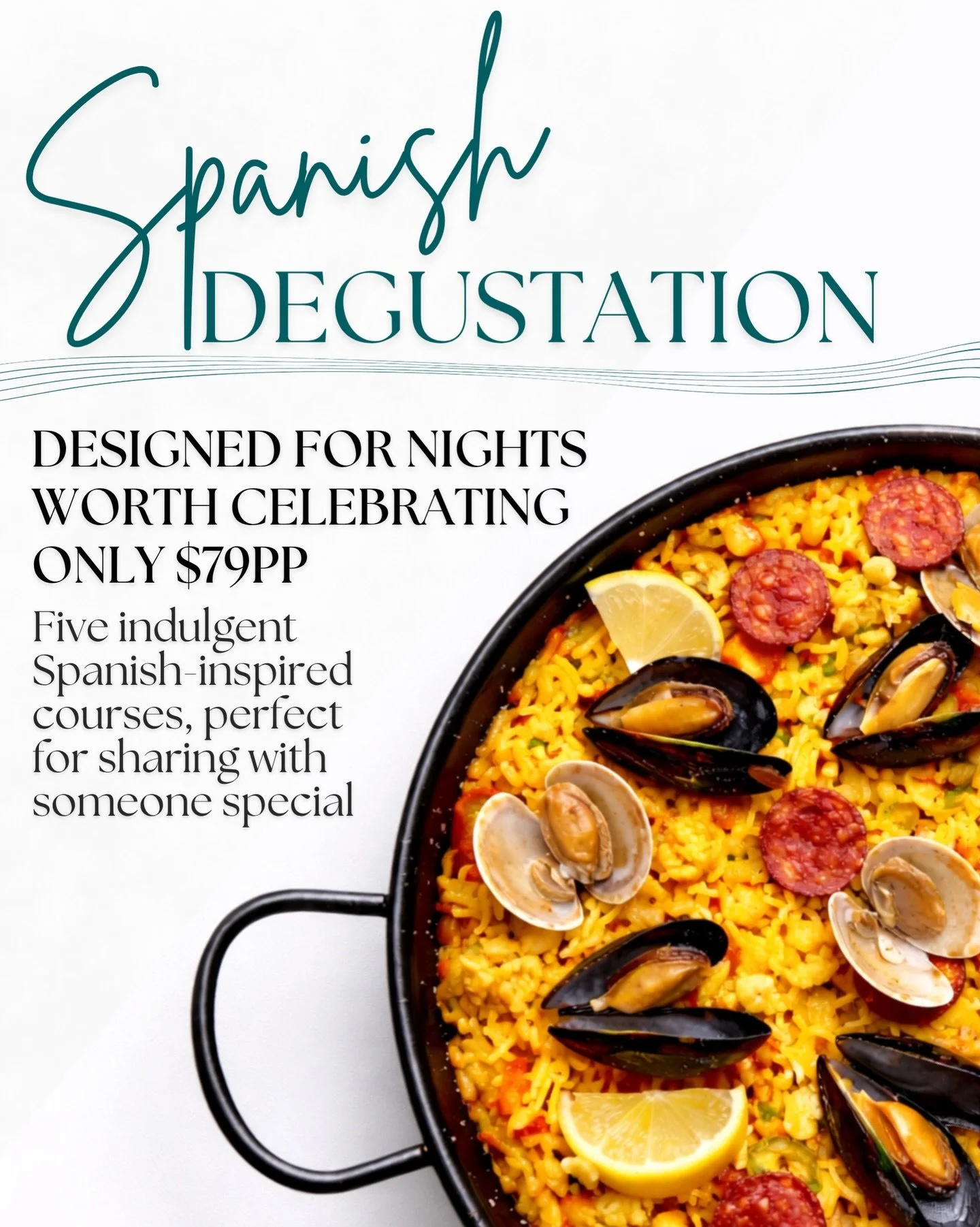 Some menus are made to linger over 🥘🍷

Five courses of bold Spanish flavours. From Jam&oacute;n Ib&eacute;rico, to saffron paella with Shark Bay clams, mussels and chorizo, to a blood orange dessert to close. 

Whether it&rsquo;s an anniversary, a 