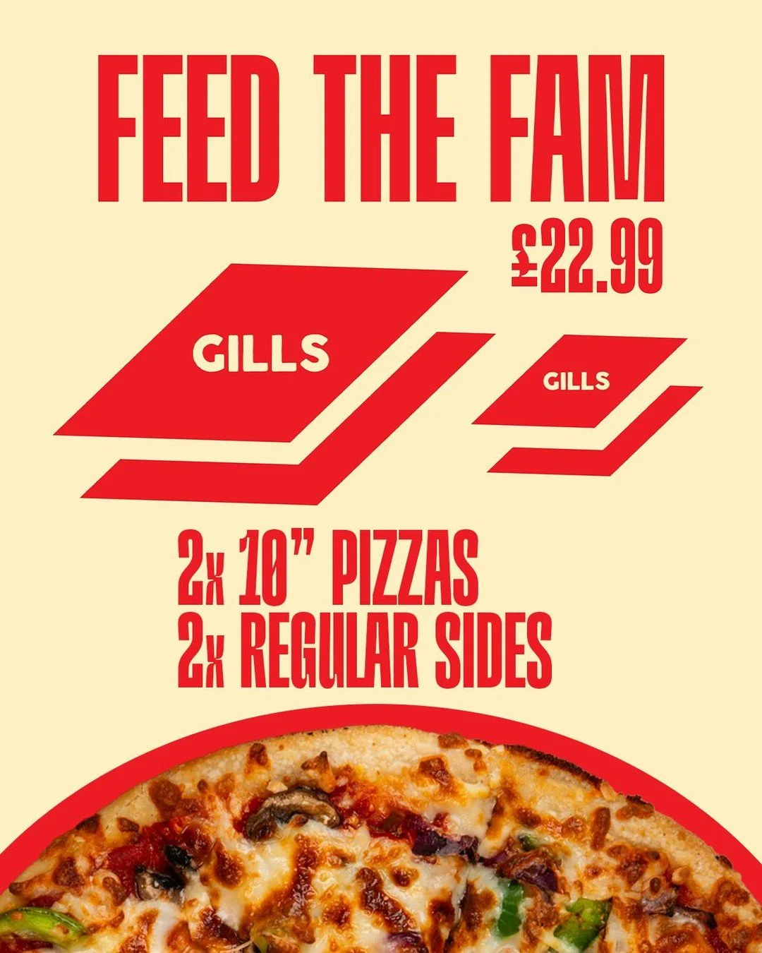🍕🍕 2 Pizzas.
 🍟🍟 2 Sides.
 📉 📉&pound;22.99

Order online and earn rewards to use on your next order.