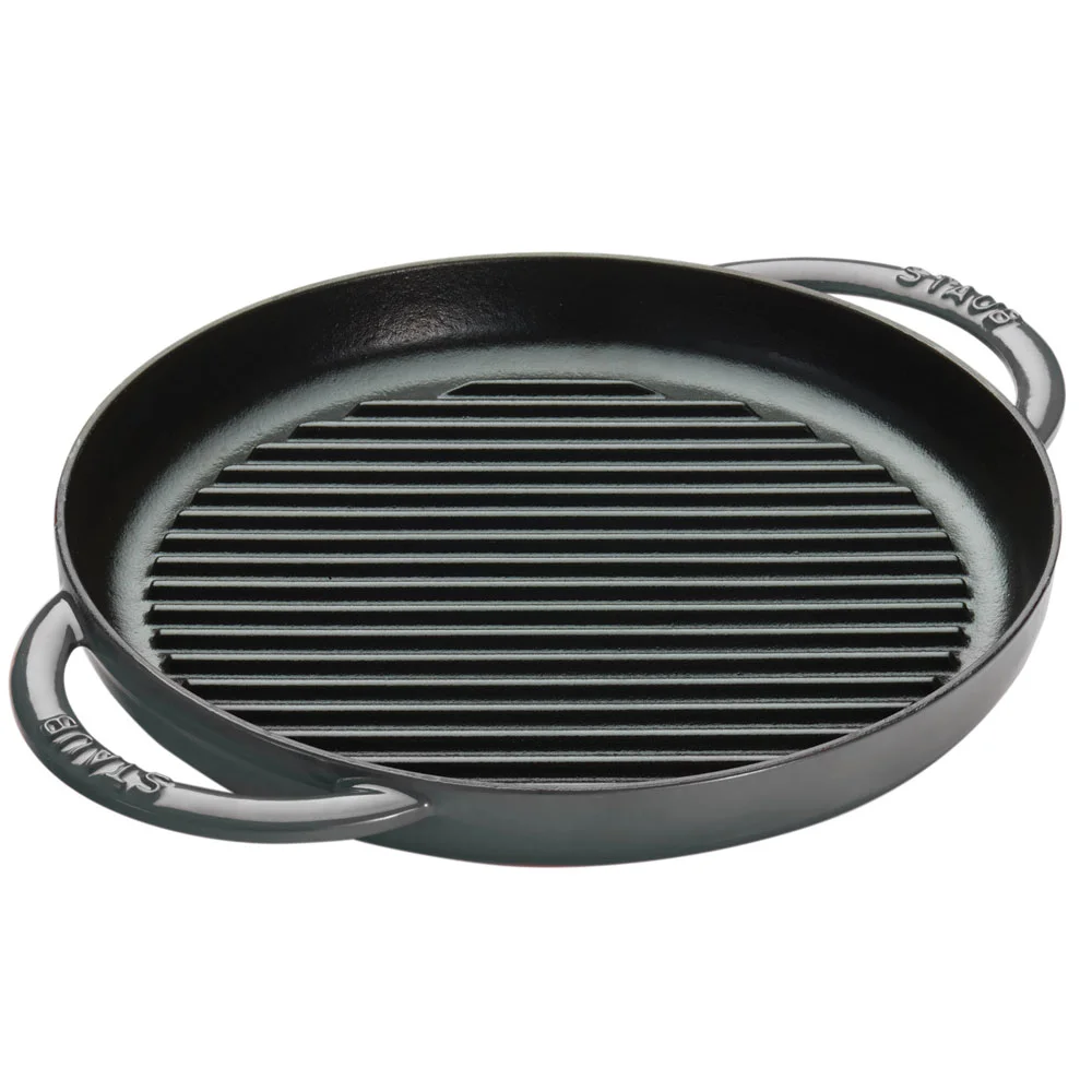 Staub 10" Round Double Handle Pure Grill, Graphite Grey