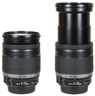 Canon EF-S 18-200mm Lens & in full extension at 200mm