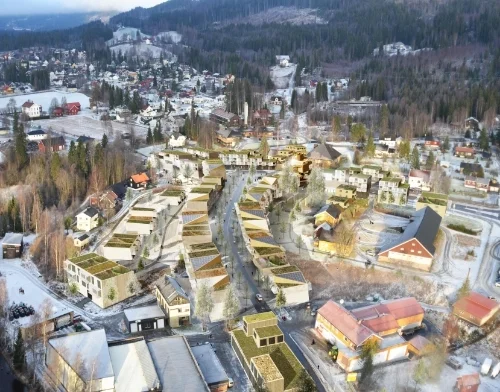 Nytt sentrum: Reguleringsplanen for sentrumsutvikling har lagt stor vekt på å tilrettelegge for gående og syklende. Biltrafikk skal være mulig, men med redusert hastighet. Skissen er utarbeidet av Helen & Hard.
