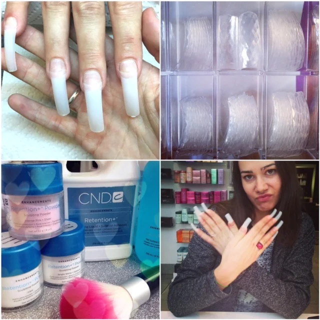 This is a picture of my dear friend Kathleen, sporting uncut nail tips. Circa 2014. They look like old-school-baddie-witch nails and you'll think "Wooaa who even HAS nails this length?" (Answer; not many people)