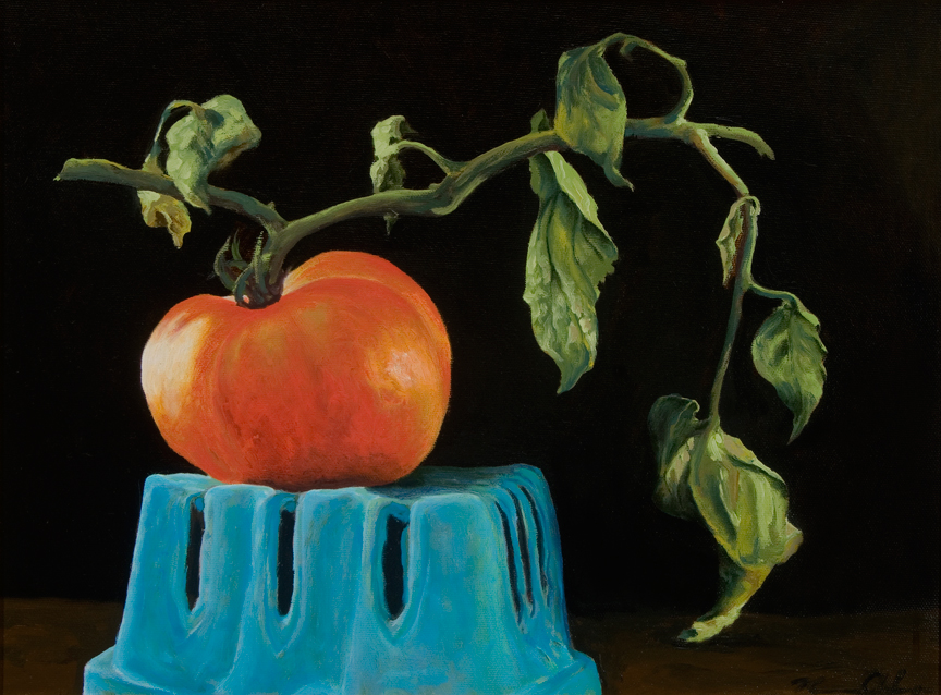 Tomato with Branch   12 x 16   Oil on Canvas (sold)