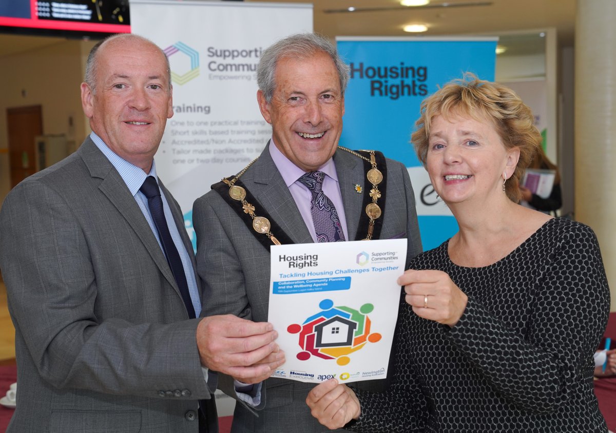 Colm McDaid, Supporting Communities, Mayor of LCCC, Uel Macklin, and Janet Hunter, Housing Rights