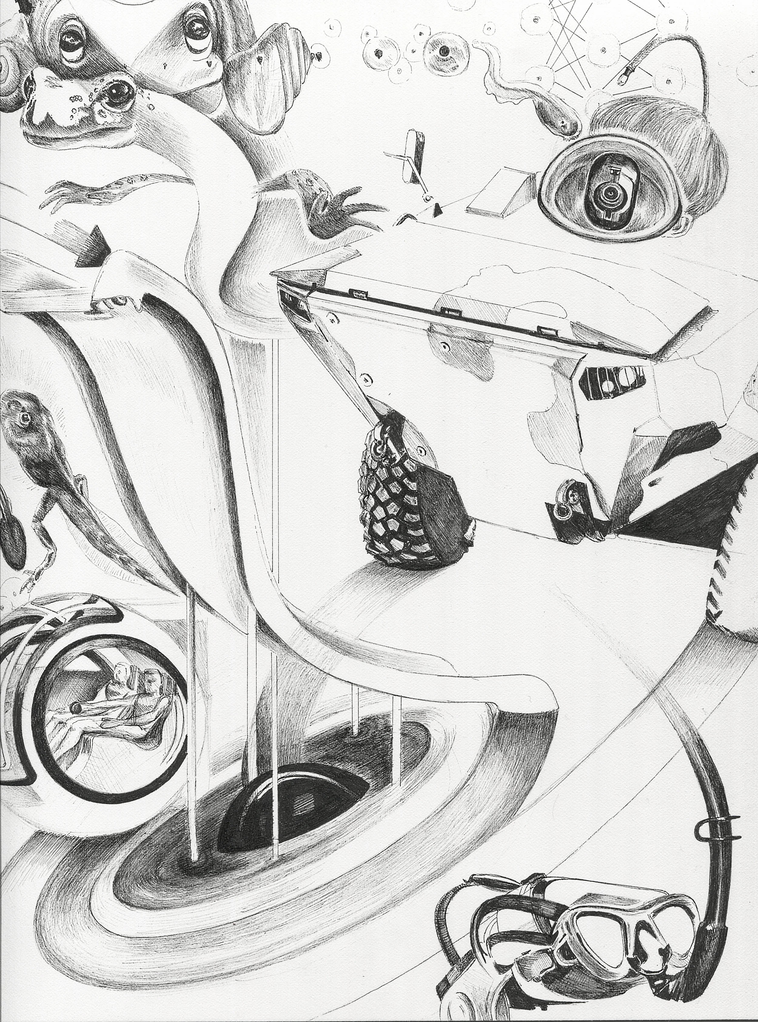 "Amphibian (having two modes of existense or a doubtful nature)" 2018, 9x12"