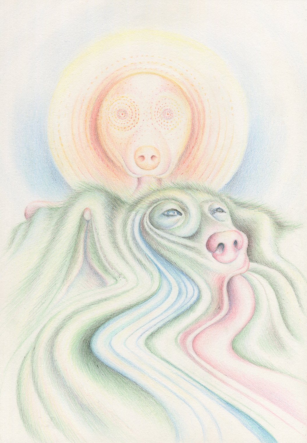  “Heliotherapy”, Ink and colored pencil on paper, 7x10”, 2021. 