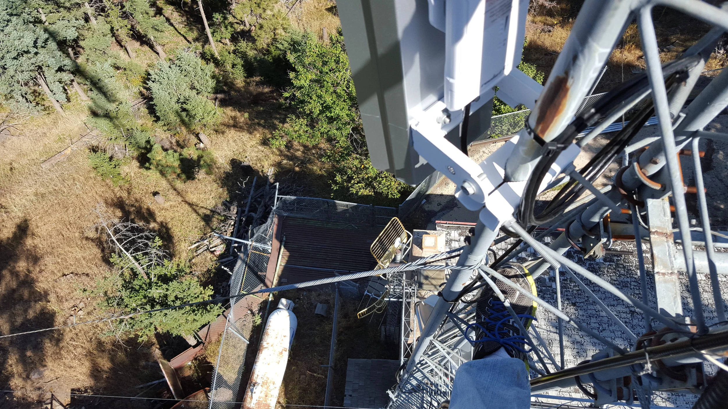 Looking down the tower while installing. Yikes!