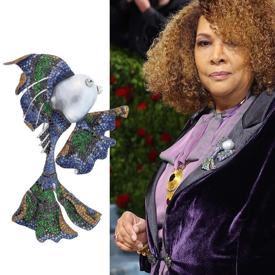  Julie Dash / Film Director &amp; 2022 Guest Curator / Wearing Prized Assael Pearl &amp; Jeweled Broach 