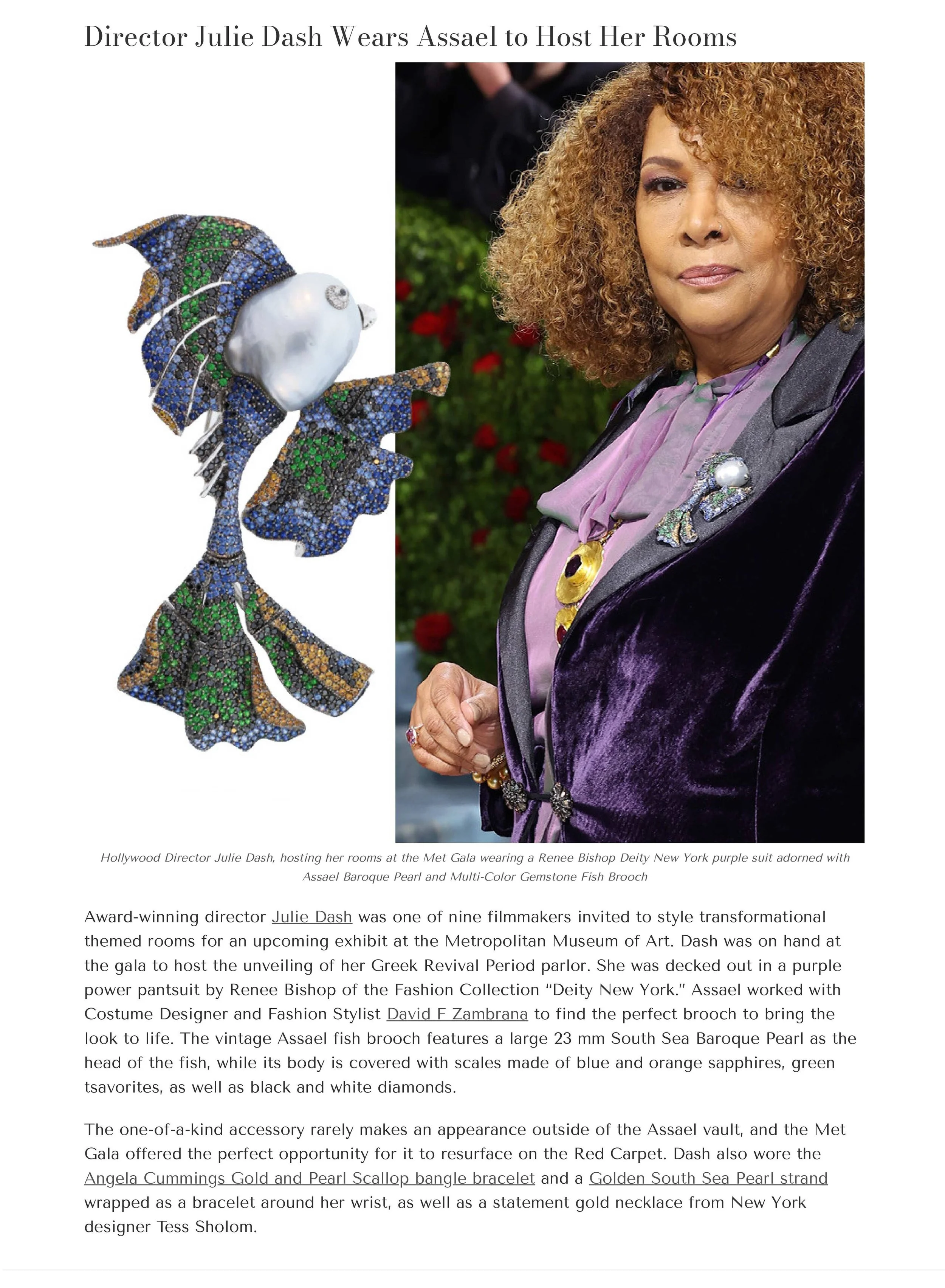  Julie Dash / Film Director &amp; 2022 Guest Curator / Press for Wearing Prized Assael Pearl &amp; Jeweled Broach 