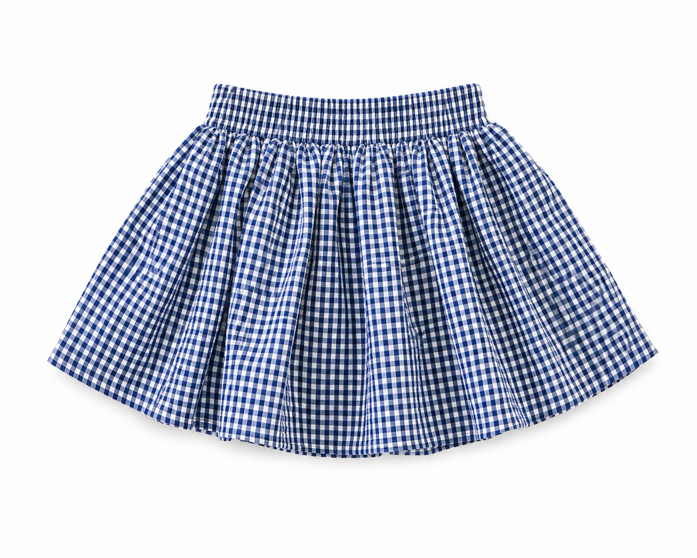 Blue and white checkered skirt with elastic waistband. / E-Commerce Flat-Lay