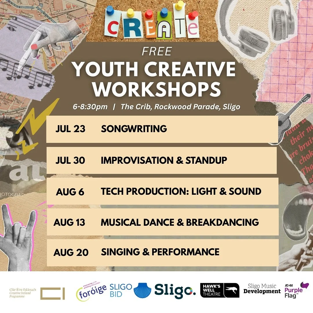 UPCOMING SUMMER WORKSHOP SERIES 📣

We are thrilled to announce our upcoming series of workshops at @foroigecribsligo with @creativeireland @sligobid 

See topics and tutors below ⬇️
&bull; JUL 23 - SONGWRITING - with Steve Wickham &amp; Callum Wall
