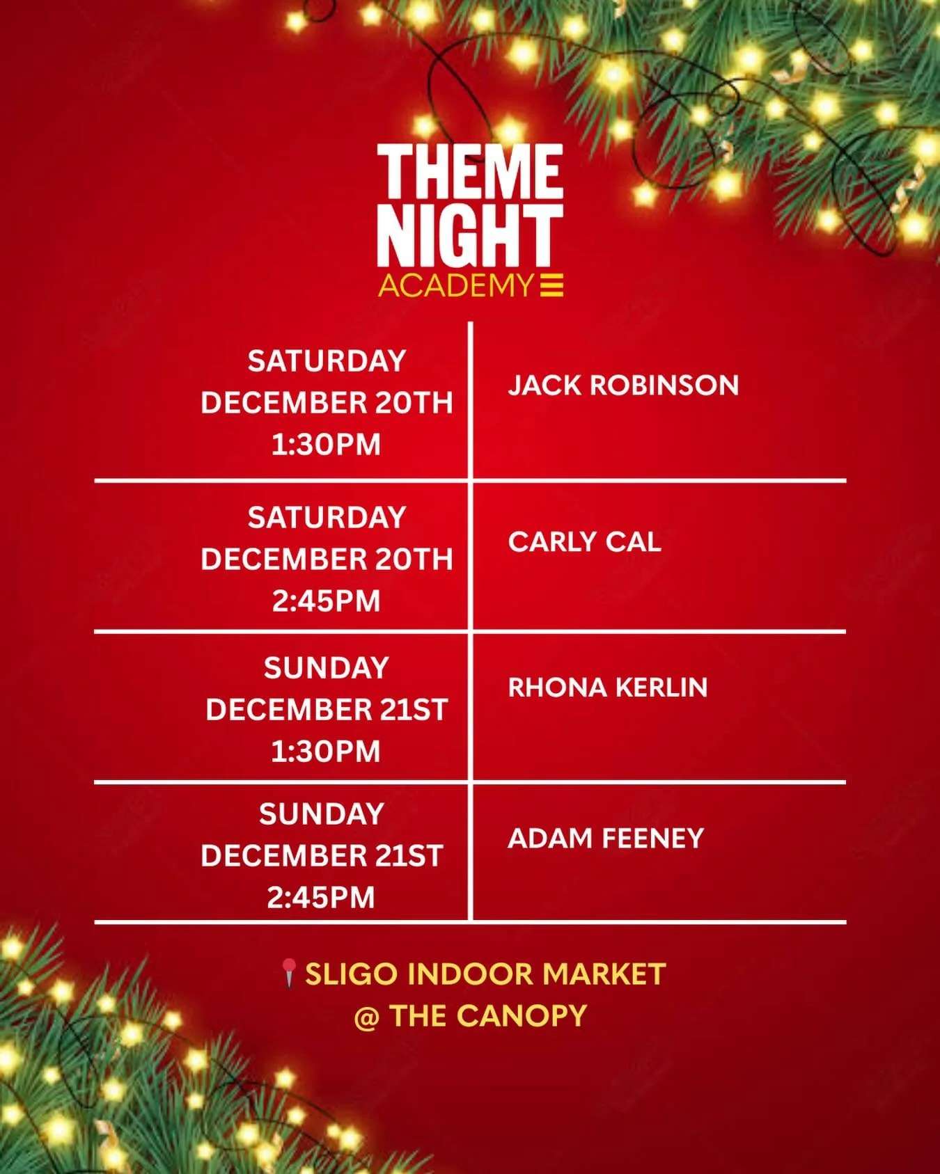 FESTIVE MUSIC THIS WEEKEND 🎅

4 of our Theme Night Academy members will be singing some Christmas songs on Saturday &amp; Sunday afternoon @sligoindoormarket ! Make sure to stop for a song or two and really get into the festive spirit&hellip;

Thank