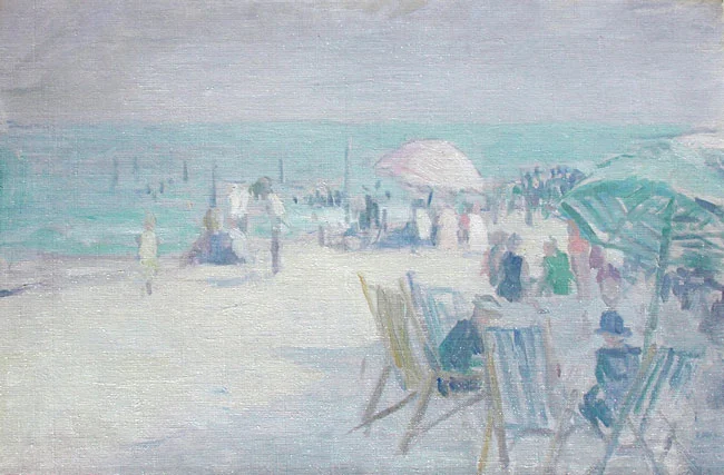 EDMUND WILLIAM GREACEN The Beach at Point Pleasant, New Jersey Oil on canvas 16 x 24 inches (40.6 x 61 cm.) SOLD