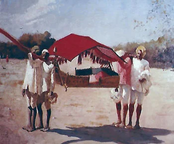EDWIN LORD WEEKS Palanquin and Bearers - Agra Oil on canvas 20 x 24 inches (50.8 x 61 cm.) SOLD