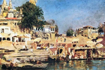 EDWIN LORD WEEKS Temples and Bathing Ghat - Benares, India Oil on canvas 18½ x 28 inches (47 x 71 cm.) SOLD