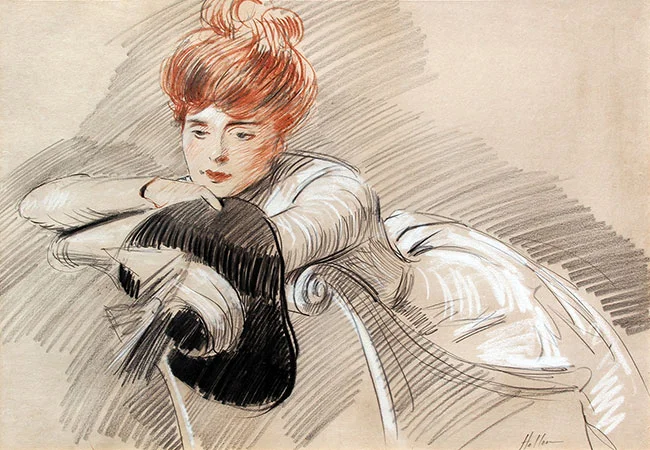 PAUL CÉSAR HELLEU Portrait of Madame Helleu Sanguine, black and white chalk on paper 18 x 24 inches (73.5 x 91.5 cm.) SOLD
