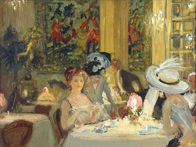 CHARLES HOFFBAUER Dinner at Delmonico's, New York Oil on canvas 18 x 24 inches (45.7 x 61 cm.) SOLD