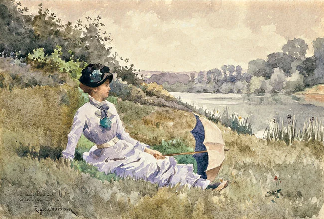 ROGER JOURDAIN On the Riverbank Watercolor on paper 7¼ x 10¾ inches (18.3 x 27.2 cm.) SOLD
