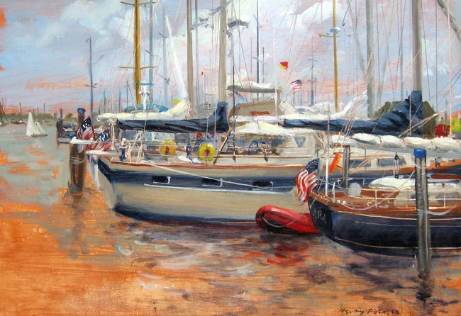 HENRY KOEHLER Nantucket Yacht Basin Oil on panel 10 x 14 inches (25.4 x 35.5 cm.) SOLD