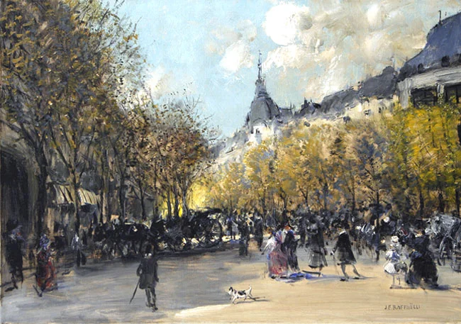 JEAN-FRANÇOIS RAFFAËLLI Le Carrefour Drouot, Paris Oil on canvas 19¾ x 27½ inches (49.5 x 70cm.) SOLD