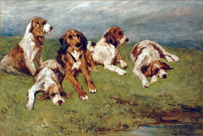 JOHN EMMS Hounds at Rest Oil on canvas 13 x 19 inches (33 x 48.2 cm) SOLD