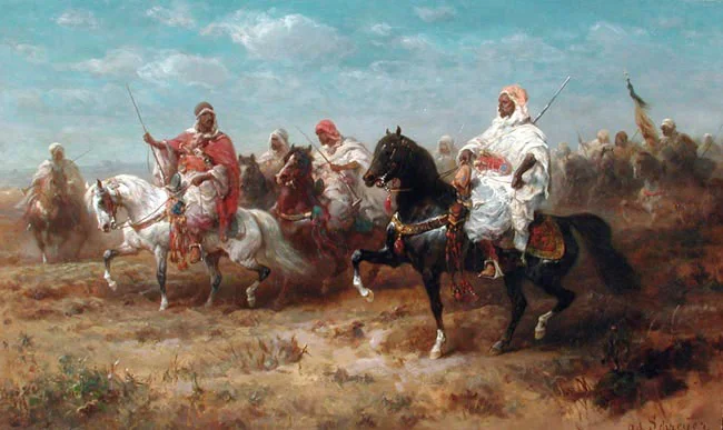 ADOLPHE SCHREYER Bedouins on the March Oil on canvas 23 x 38 inches (58.3 x 96.5 cm.) SOLD